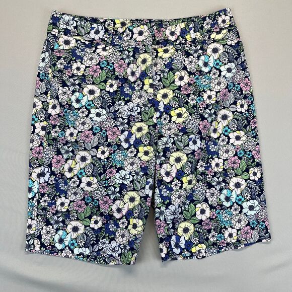 Talbots Pants - Talbots Perfect Short Women's 6 Navy Floral Print Bermuda Shorts Cotton Stretch